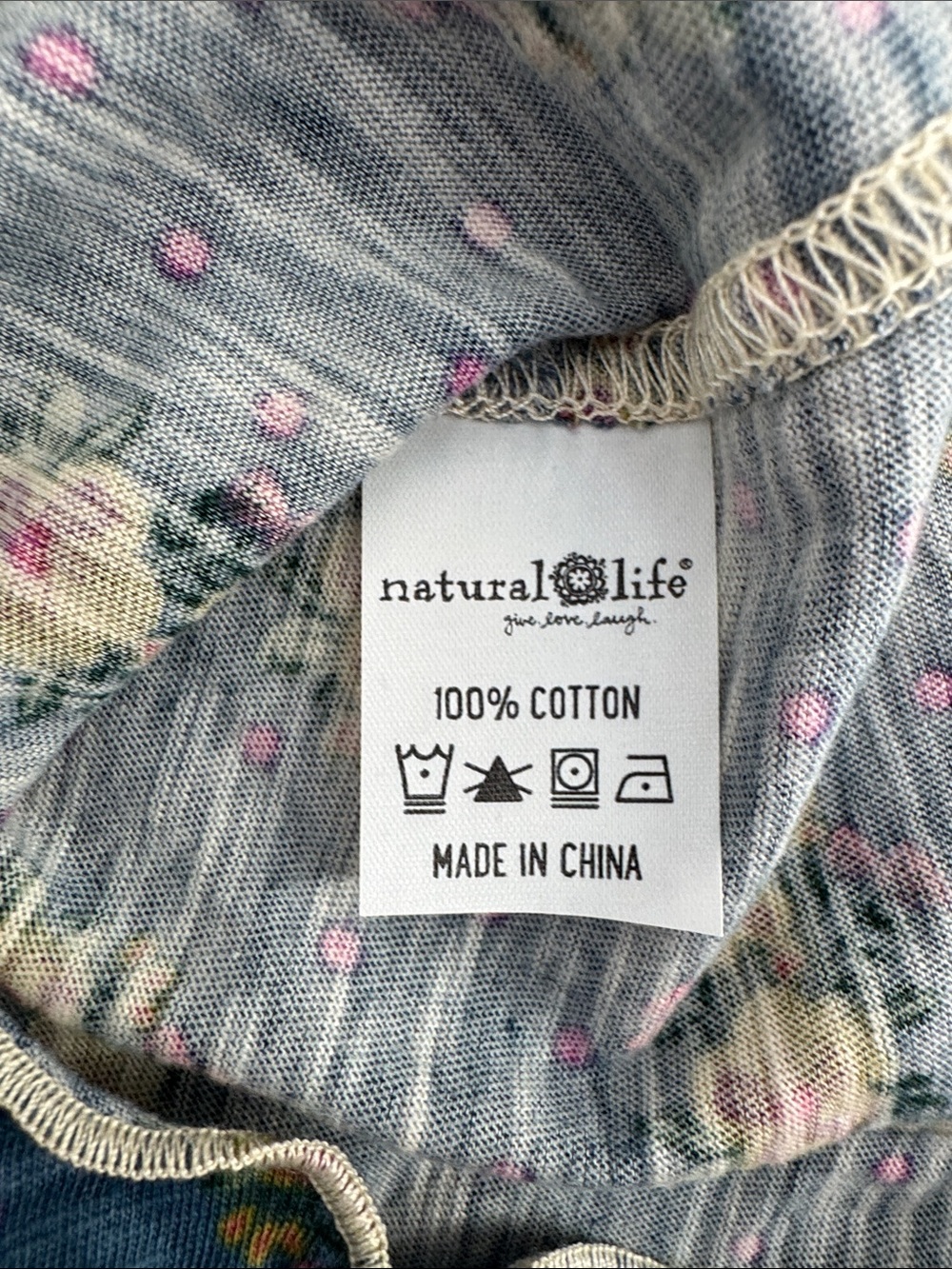 Natural Life Lily Cotton Short Sleeve Tee Shirt Floral Blue & Pink Large - Picture 7 of 8